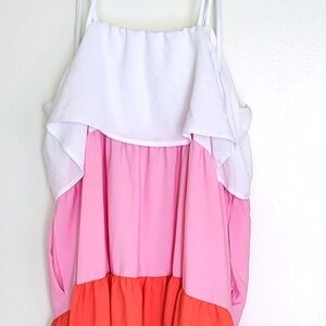 Time & Tru Dress Womens 16-18 Colorblock Pink Orange Tiered